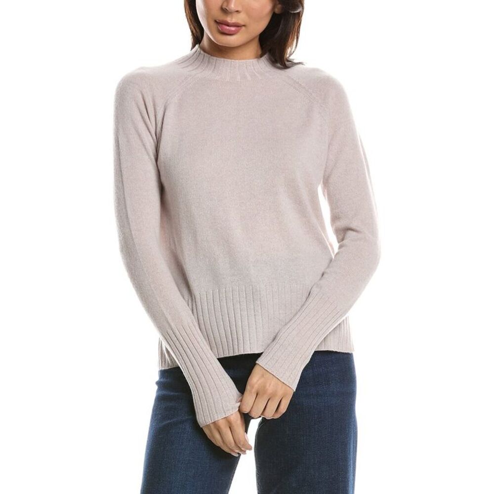 Forte Cashmere Womens  Hi Low Rib Trim Funnel Neck 100% Cashmere Sweater, Brown